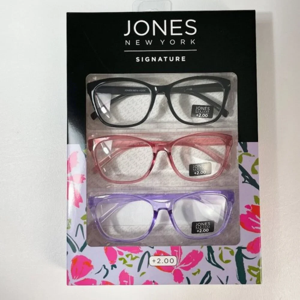 Jones New York +2.00 Reading Glasses Purple Pink Black 3 Pair